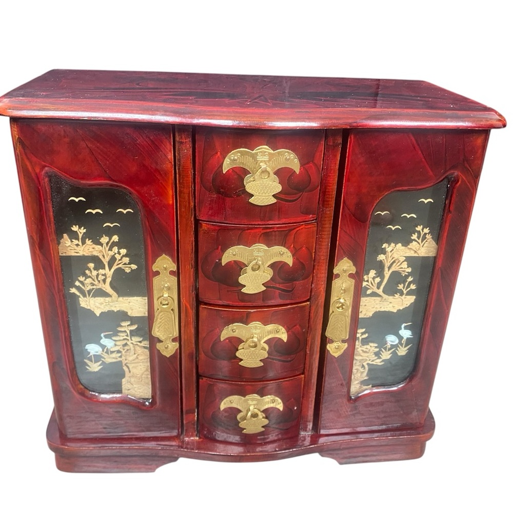 Wooden Jewelry Box with gold accents